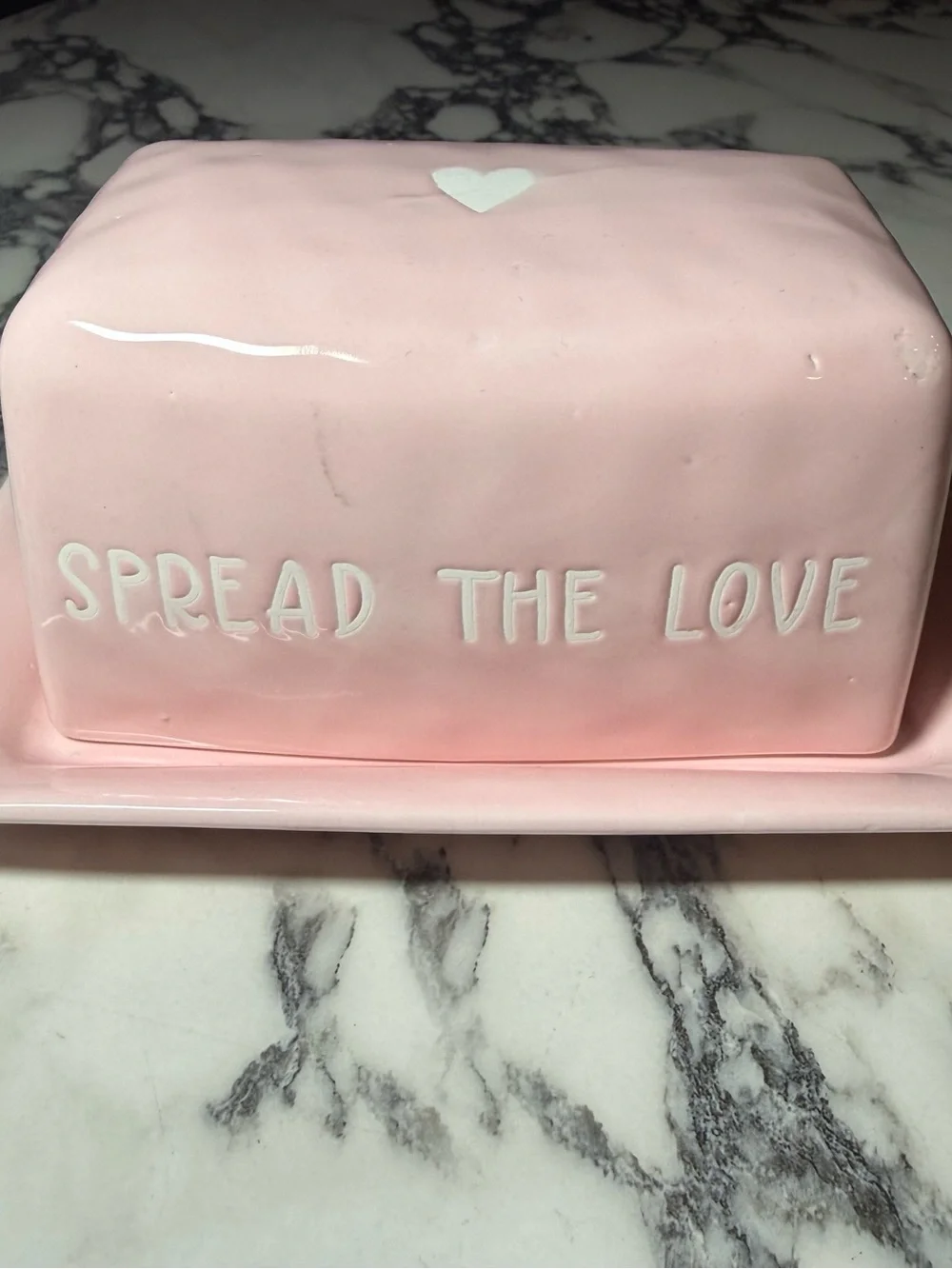 Harvest Green Studio Pink Ceramic Butter Dish Spread The Love Heart Stoneware